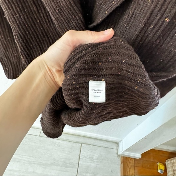 Trouvé Brown Speckle Wool Longline Cardigan Sweater Button Closure Collar Medium - Picture 7 of 10
